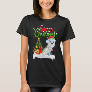Camiseta Decorações de Natal Cão Maltês do Papai Noel Natal