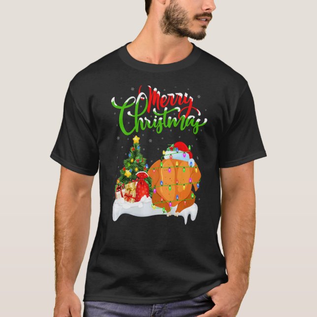 Camiseta Decorações de Natal de Frango Frito Frango Frito C (Frente)