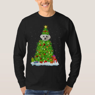 Camiseta Decorações de Natal Luzes Cão Maltês do Papai Noel