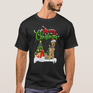Camiseta Decorações de Natal Papai Noel Airedale Terrier Cã