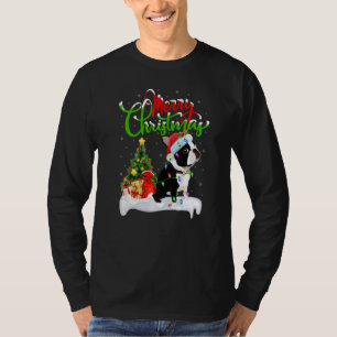 Camiseta Decorações de Natal Papai Noel Boston Terrier Cão