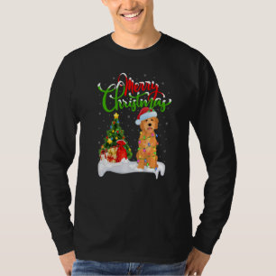 Camiseta Decorações de Natal Papai Noel Cachorro Goldendood