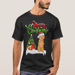Camiseta Decorações de Natal Papai Noel Cachorro Goldendood