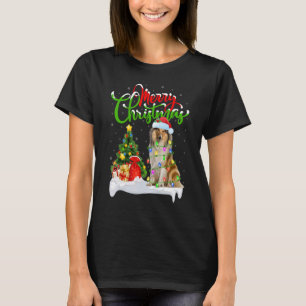 Camiseta Decorações de Natal Papai Noel Collie Áspero Cão N