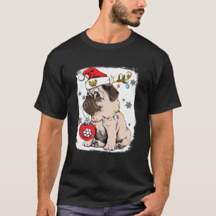 Camiseta Decorações de Natal Pitbull Pajama Santa Hat Tre