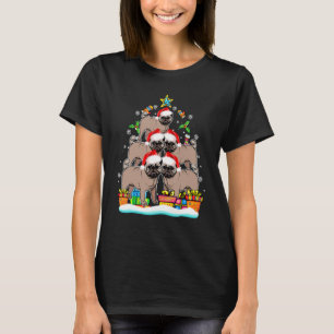 Camiseta Decorações de Natal Pug Árvore de Natal Chapéu do