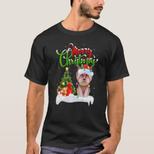 Camiseta Decorações de Natal Santa Cachorro Yorkie Natal