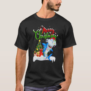Camiseta Decorações de Natal Santa Tubarão Martelo Natal
