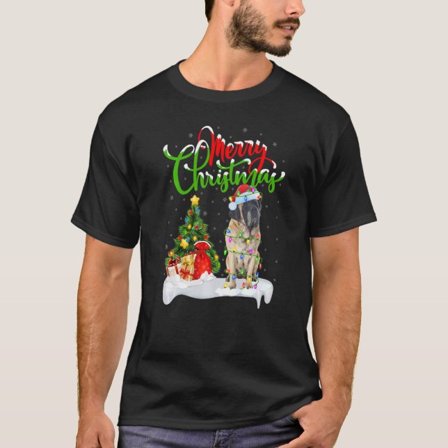 Camiseta Decorações de Xmas Papais noeis de Natal de Mastif (Frente)