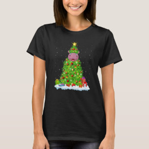 Camiseta Decorações do Natal Iluminam Papais noeis do Hippo