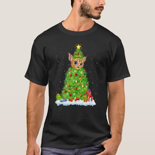 Camiseta Decorações do Natal Luzes Papais noeis Bobcat Tre  (Frente)