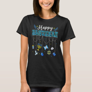 Camiseta Decorações Feliz Hanukkah Dreidel Menorá Chanuka