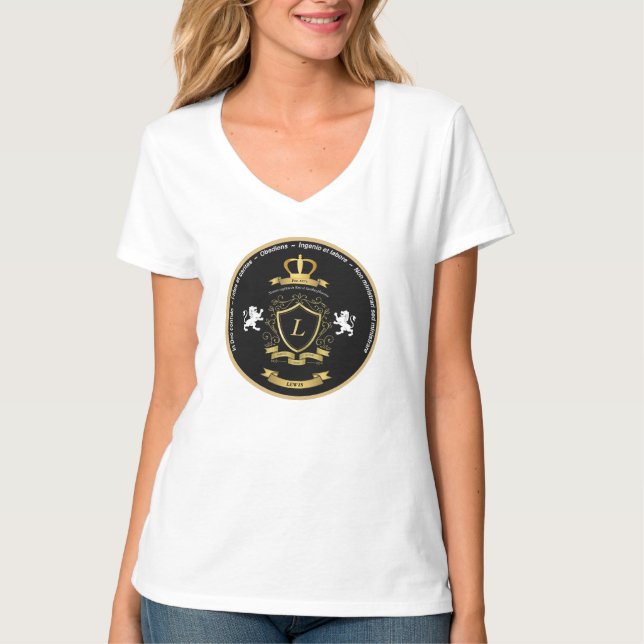 Camiseta decote em V Lewis Crest para mulheres (Frente)