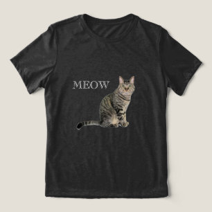 Camiseta Decote V Gato Meow Preto e Branco