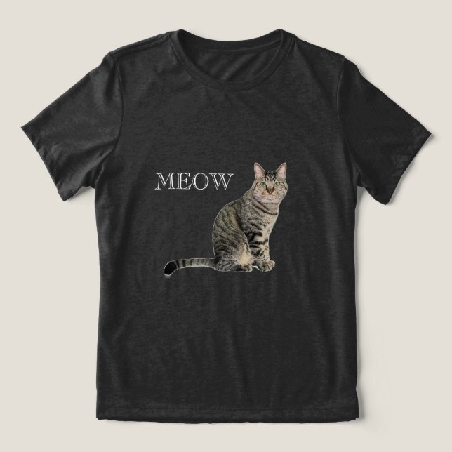 Camiseta Decote V Gato Meow Preto e Branco (Design frontal)
