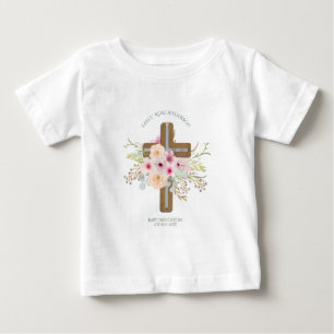 Camiseta Dedicação Personalizada de BEBÊ Cruz Floral