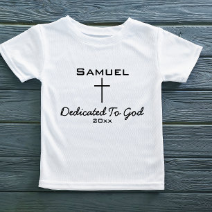 Camiseta Dedicado a Deus, Nome da Criança Cruz