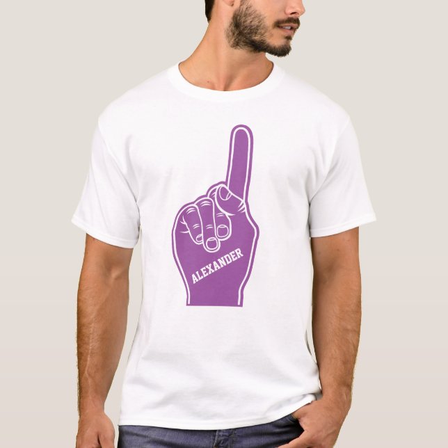 Camiseta Dedo de espuma de esportes roxos personalizado (Frente)