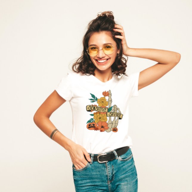 CAMISETA DEDO MÉDIO DO ESQUELETO DE SALVAMENTO SENSÍVEL EM  (Criador carregado)