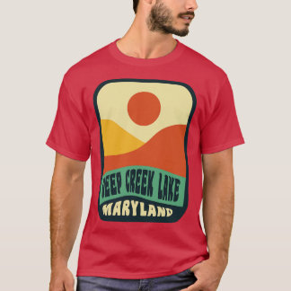 Camiseta Deep Creek Lake Maryland Retro Sunset Crachá