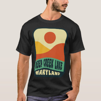 Camiseta Deep Creek Lake Maryland Retro Sunset Crachá