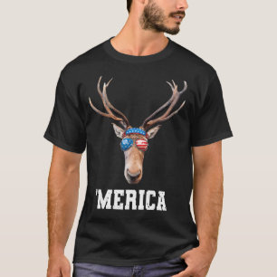 Camiseta Deer 4 De Julho American Flag Boys Men Merica