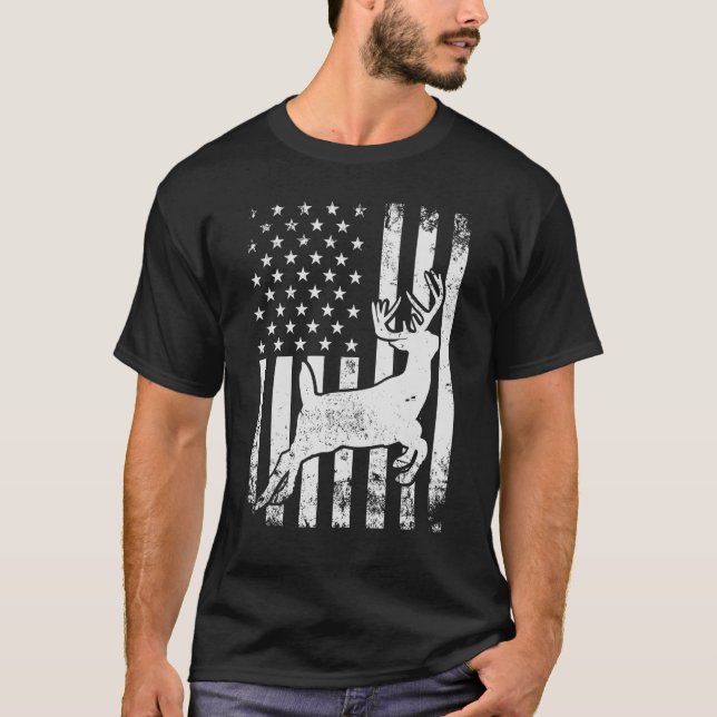 Camiseta Deer Arco Hunting Whitetail Hunter American Flag D (Frente)