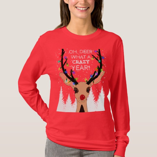 Camiseta "Deer Crazy Year Reindeer Lights" (Frente)