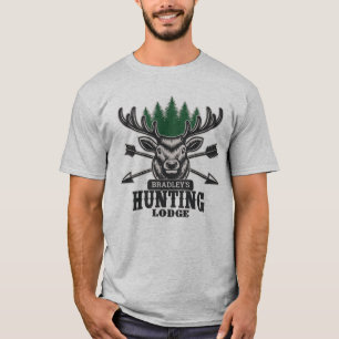 Camiseta Deer Elk Hunter ADD NAME Arco Hunting Lodge Cabin