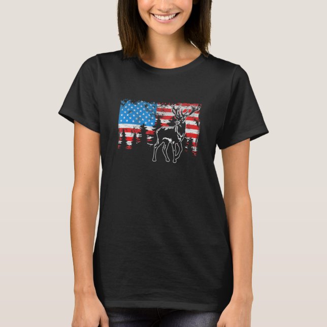 Camiseta Deer Elk Hunting American Flag Usa Pro Hunter Us H (Frente)