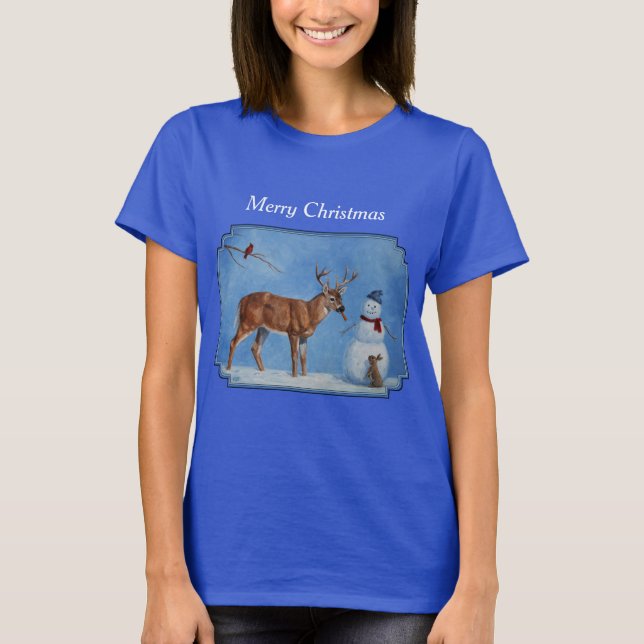 Camiseta Deer & Funny Snowman Christmas (Frente)