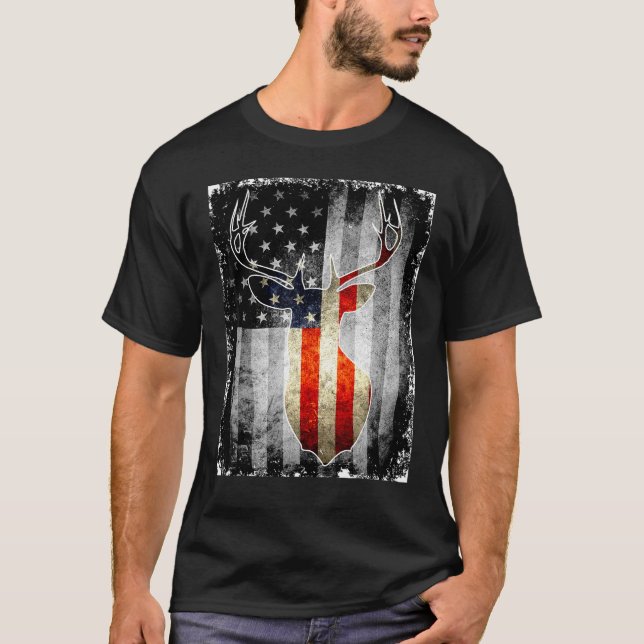 Camiseta Deer Head E American Flag Colors (Frente)