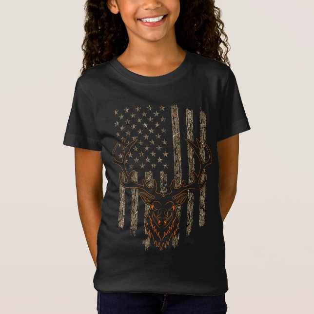 Camiseta Deer Hunter American Flag Camouflage Deer Hun (Frente)