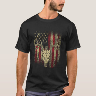 Camiseta Deer Hunters Deer Skull Na Bandeira Americana