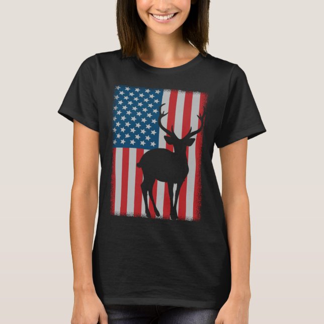 Camiseta Deer Hunting American Flag (Frente)