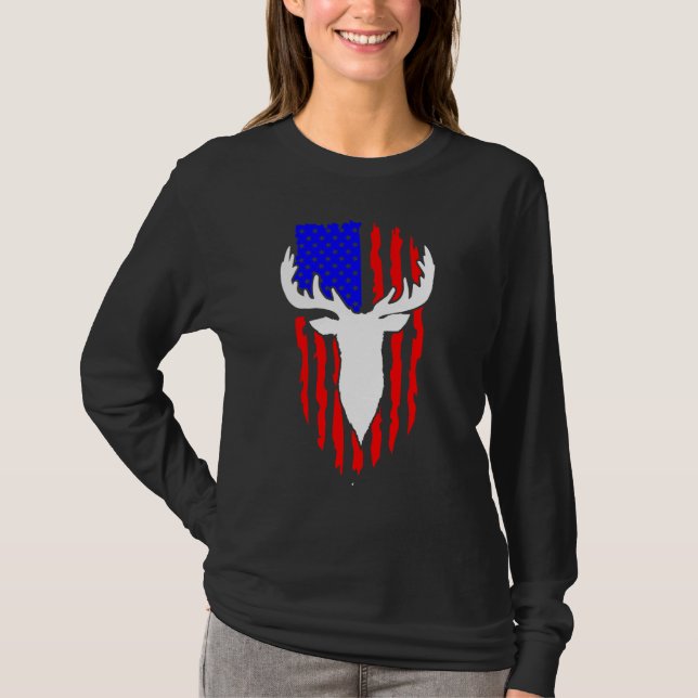 Camiseta Deer Hunting American Flag 4th of July Patriotic U (Frente)