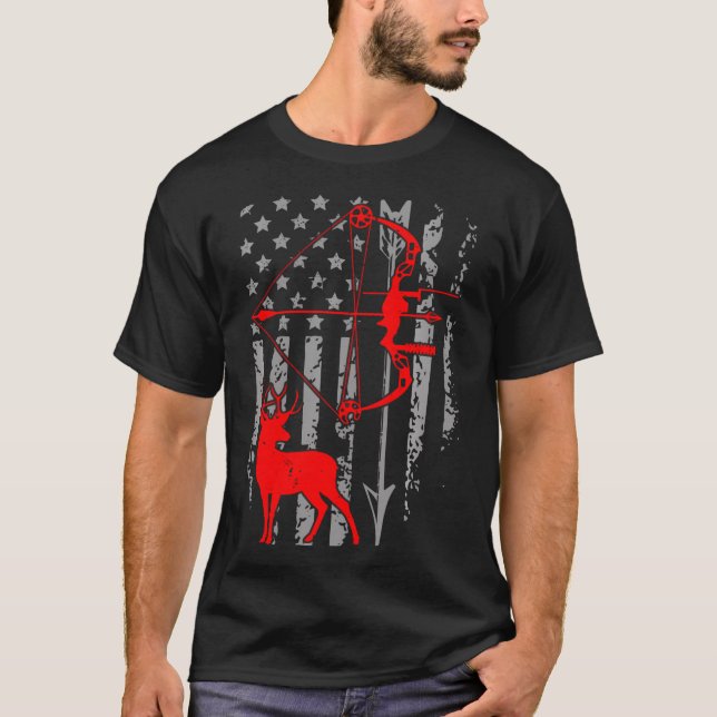 Camiseta Deer Hunting American Flag Arco Hunting Patriótico (Frente)