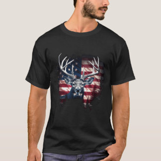 Camiseta Deer Hunting American Flag Patriotic Hunter Whitet