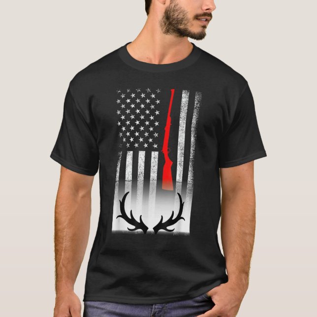 Camiseta Deer Hunting American Flag USA Orgulha Hunter 4º D (Frente)