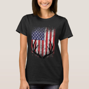 Camiseta Deer Hunting American Flag Whitetail Buck Antlers