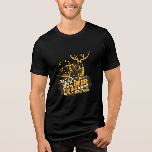 Camiseta Deer Hunting Bebendo Engraçado Cotação (Frente)
