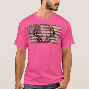 Camiseta Deer Hunting Camo American Flag Buck Antlers Hunte