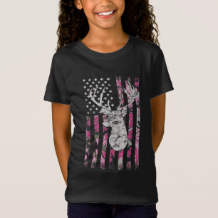 Camiseta Deer Hunting Camo American Flag Pink Buck