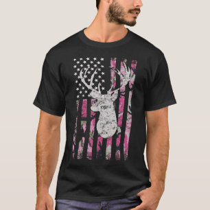 Camiseta Deer Hunting Camo Pink Camouflage American Flag Bu