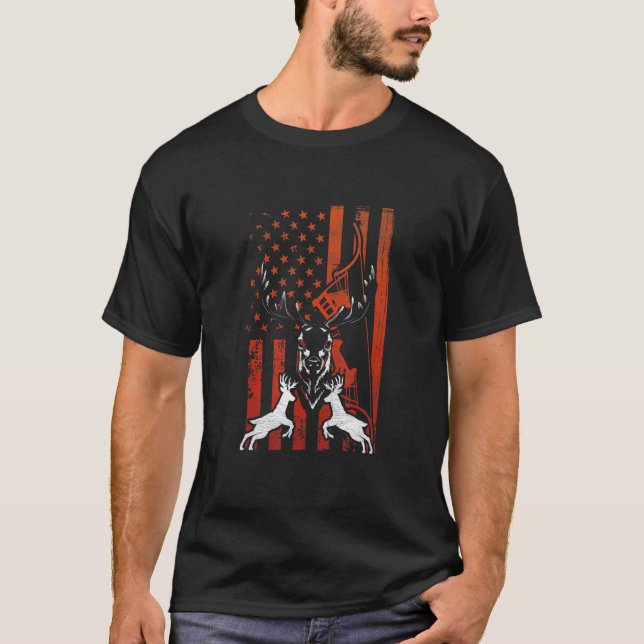 Camiseta Deer Hunting Patriótico Elk Arco Americano Hunter  (Frente)