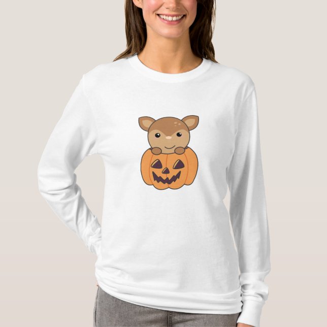 Camiseta Deer In Pumpkin Sweet Deer Happy Halloween (Frente)