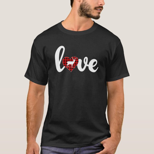 Camiseta Deer Lover Buffalo Plaid Love Deer Valentine's Day (Frente)