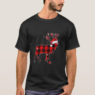 Camiseta Deer Reindeer Buffalo Xadrez Santa Hat Xmas Deer C