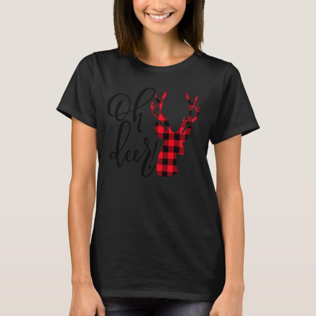 Camiseta Deer Reindeer Red Xadrez Buffalo Pajam de Natal (Frente)
