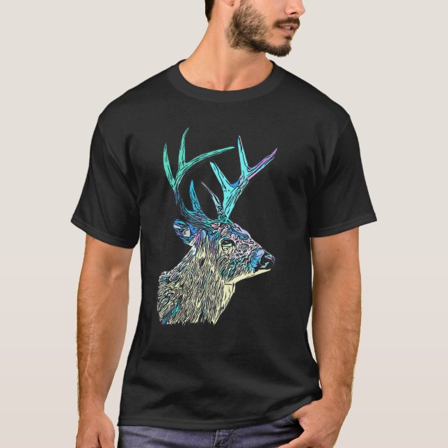 Camiseta Deer Retro Animal Forest Imprint Art Deer Hunting (Frente)